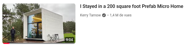 🇨🇵 Accroche d'une vidéo YT : J'ai séjourné dans un préfabriqué de 18 m².
🇬🇧 A YT video plot: I stayed in a 200 square foot Prefab Micro Home