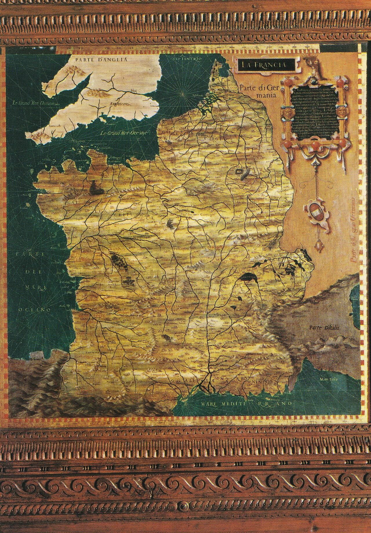 Carte de France ancienne au musée à Florence en Italie (salle des cartes géographiques à la galerie des Offices).