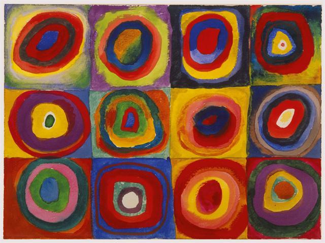 Kandinsky - étude de couleurs, carrés avec cercles concentriques (1913)