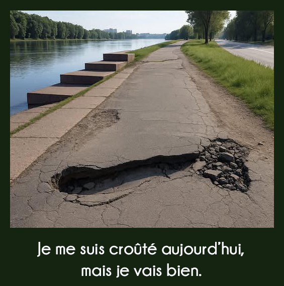 Trace d'impact lorsque je me suis rétamé la gueule sur la chaussée.