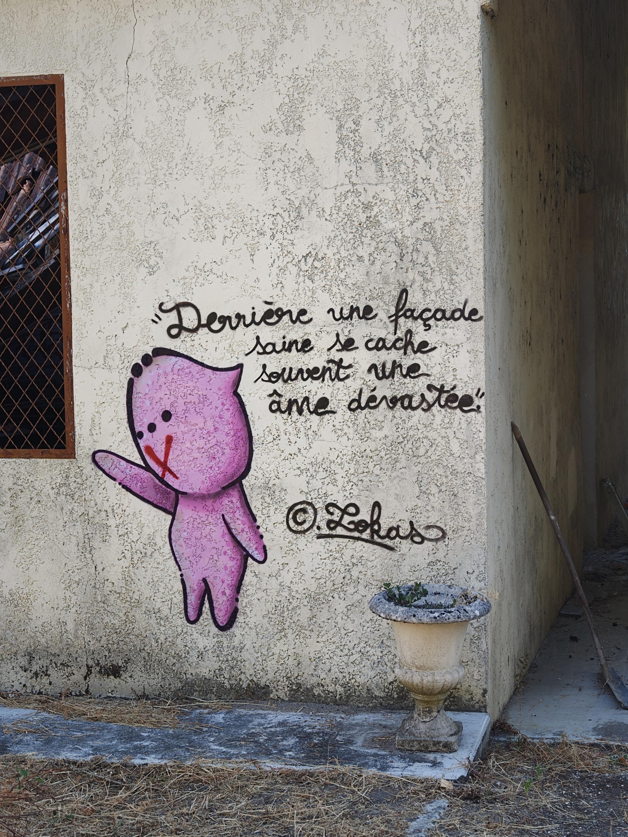 "Derrière une façade saine se cache souvent une âme dévastée"
Artiste lokas 
Illustré par une poupée rose avec la bouche cousue
