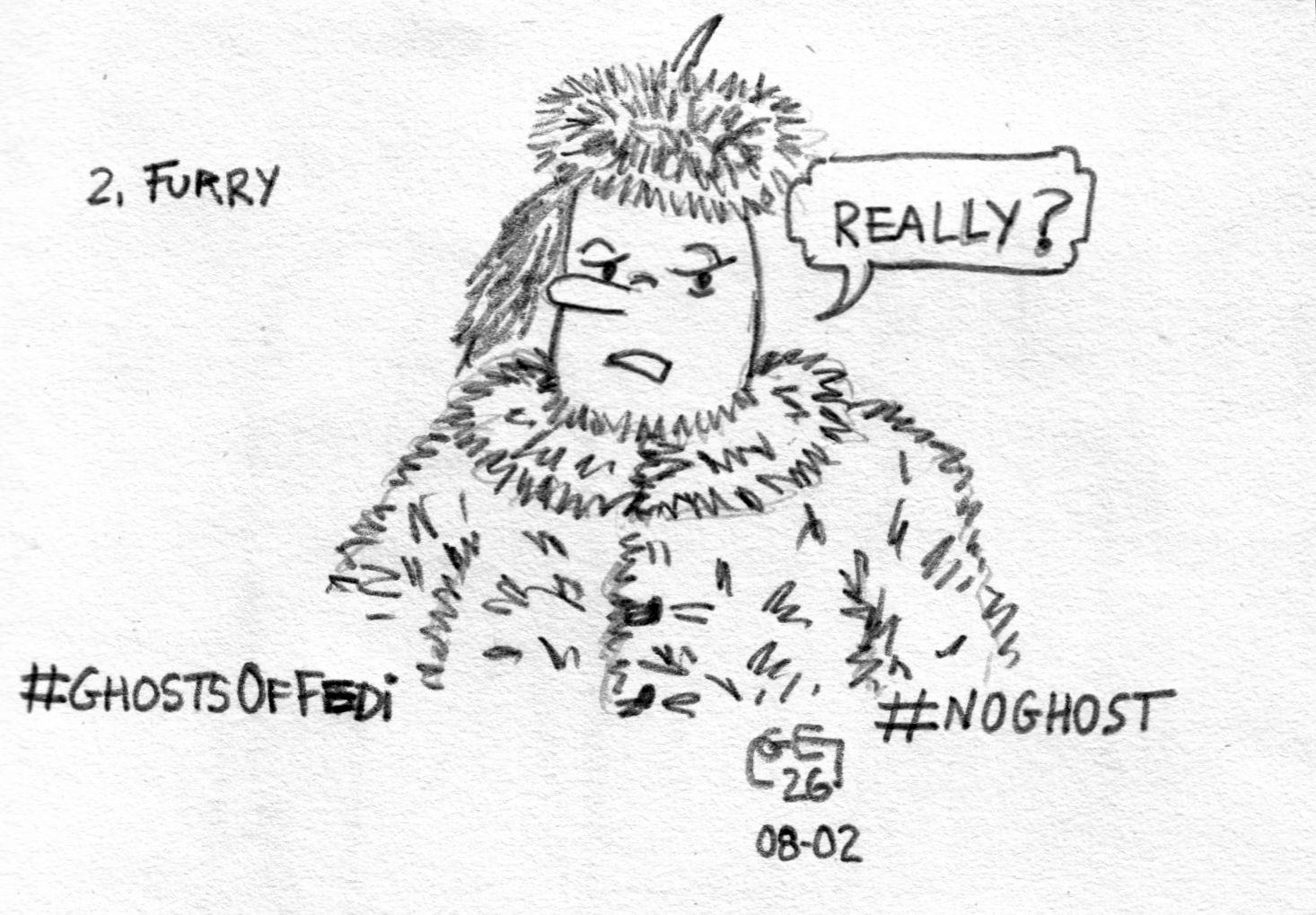 Un fantôme portant une toque et un manteau en fourrure et visiblement pas content! 

A ghost wearing a hat and a fur coat and obviously not happy!