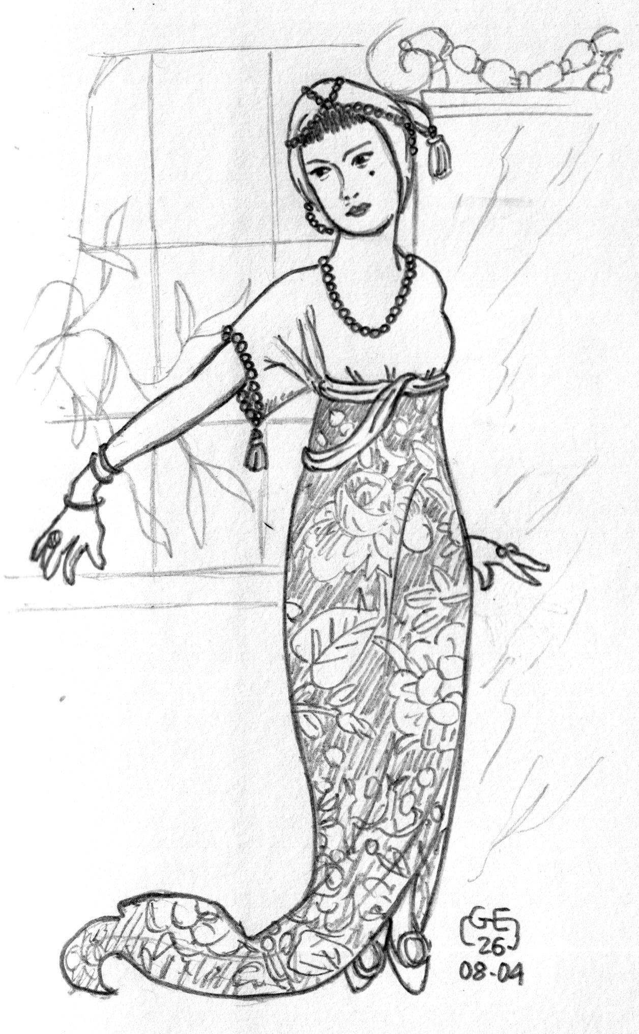 Grande robe du Soir - George Barbier - 1913
Un femme dans une robe fleurie

Crayon noir sur papier

Black pencil on paper

Large Evening Dress - George Barbier - 1913
A woman in a floral dress