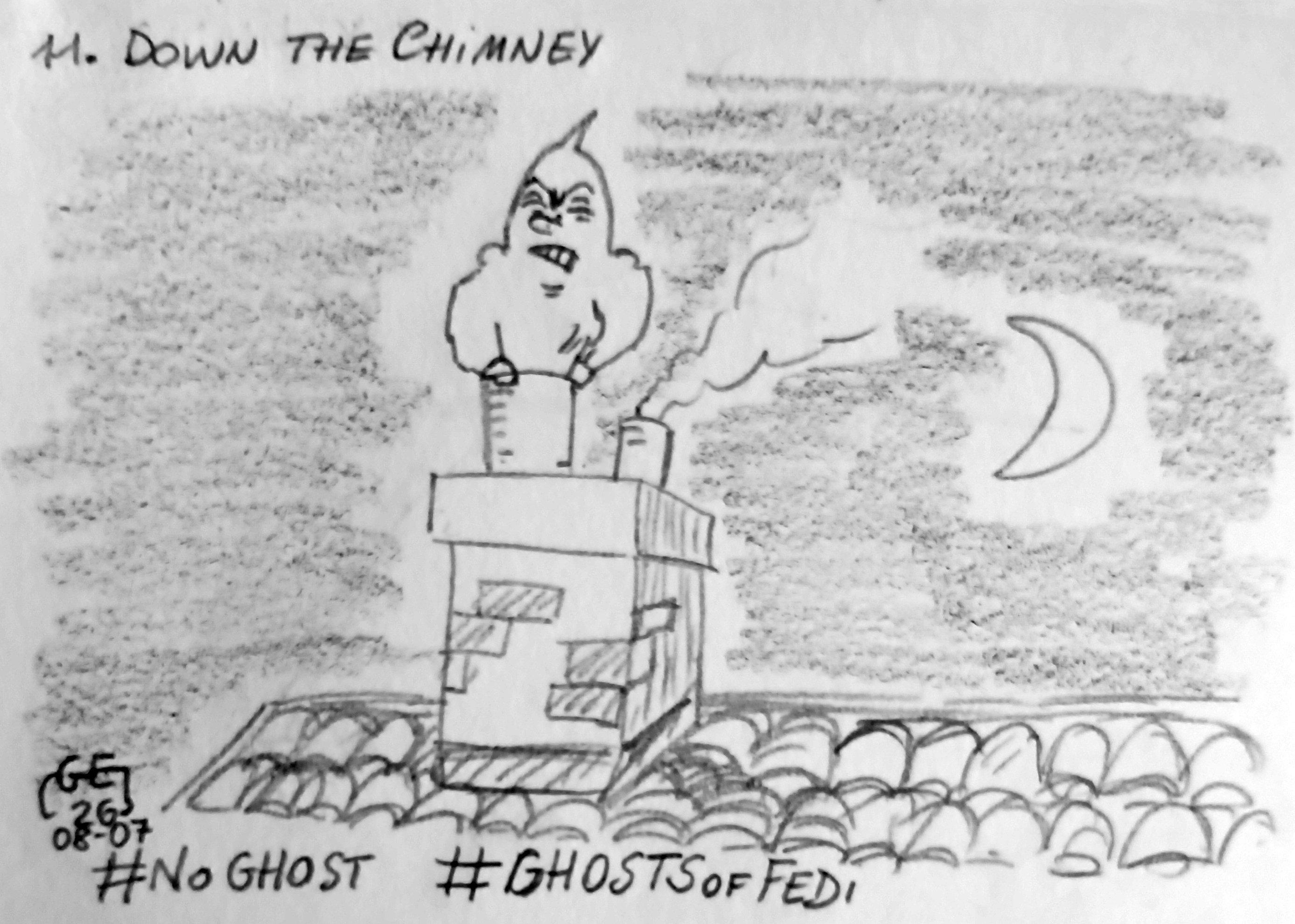 Notre fantôme ne passe pas par la cheminée et ne peut donc devenir l’assistant du Père Noël. Il est coincé dans la cheminée...

Our Ghost can’t be Santa's assistent as he can’t go down the chimney...